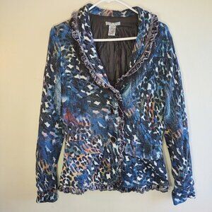 Alberto Makali Mixed Animal Print Multicolor Jacket  Velvet & Lace Trim  Medium
